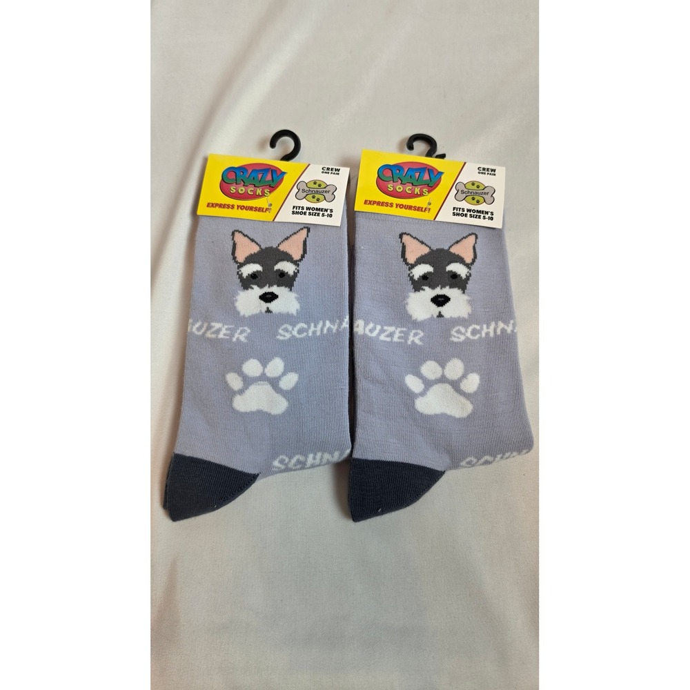 Crazy Socks Schnauzer Crew Socks Purple Puppy Face Print Dog Lover Gift 2 Pairs